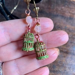 Patina Tiny Unique Birdcage Dangle Earrings - Handmade Rustic Birdcage Earrings